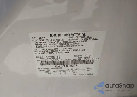 2018 Ford Flex Sel z USA, uszkodzony, nr VIN 2FMGK5C80JBA11941